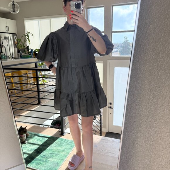 ASOS COLLUSION Tiered Taffeta Smock Dress in Gray - Picture 7 of 9